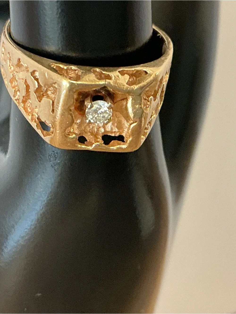 Men’s Vintage 14K Yellow Gold Diamond Nugget Ring Size 8 5.1g 0.35ct
